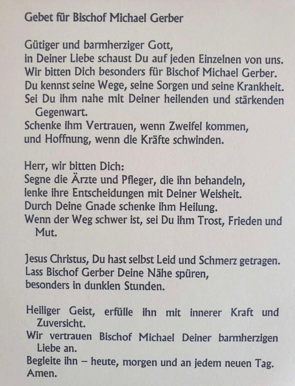 Gebet für Bischof Dr. Gerber